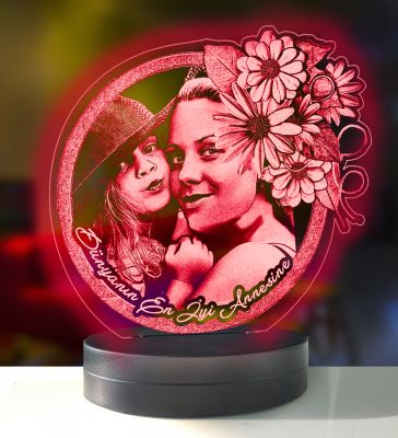Anneler Gününe Özel Çiçekli Resimli 3d Led Gece Lambası