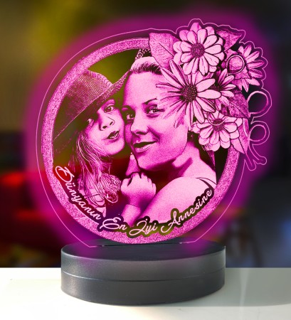 Anneler Gününe Özel Çiçekli Resimli 3d Led Gece Lambası - Thumbnail