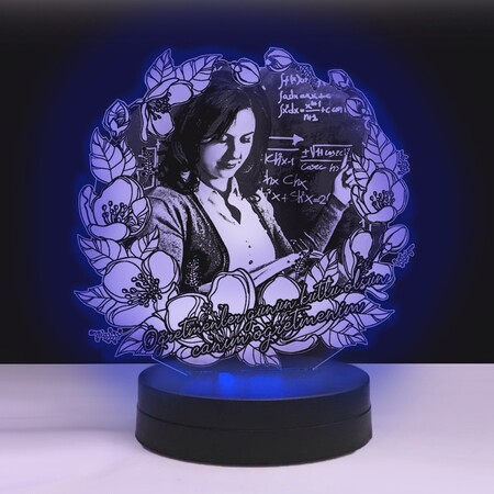 Öğretmenler Günü Çiçekli Oval Kişiye Özel 3D Lamba Led Gece Lambası - Thumbnail