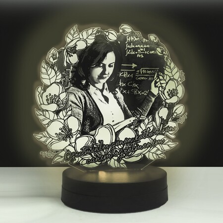 Öğretmenler Günü Çiçekli Oval Kişiye Özel 3D Lamba Led Gece Lambası - Thumbnail