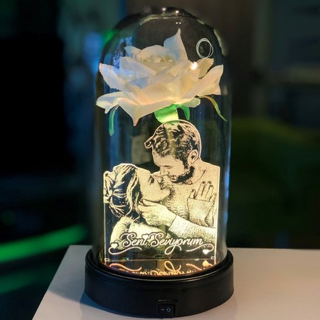 Cam Fanus Güllü Kişiye Özel Resimli 3d Gece Lambası - Thumbnail