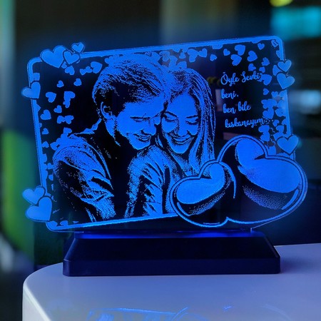 Sevgililer Gününe Özel Kalpli Dikdörtgen 3d Modelli Gece Lambası - Thumbnail