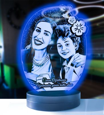 Öğretmenler Günü Kişiye Özel 3D Oval Çiçek Led Gece Lambası