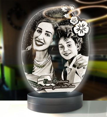 Öğretmenler Günü Kişiye Özel 3D Oval Çiçek Led Gece Lambası