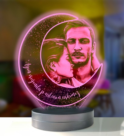 Kişiye Özel 3D Resimli Ay Figürlü Led Gece Lambası - Thumbnail