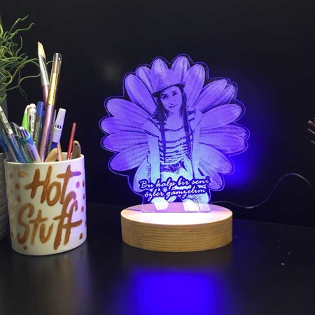 Kişiye Özel Papatya Modelli 3D Gece Lambası - Thumbnail