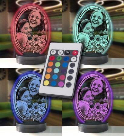 Kişiye Özel Resimli Oval Anneler Günü 3d Modelli Gece Lambası - Thumbnail