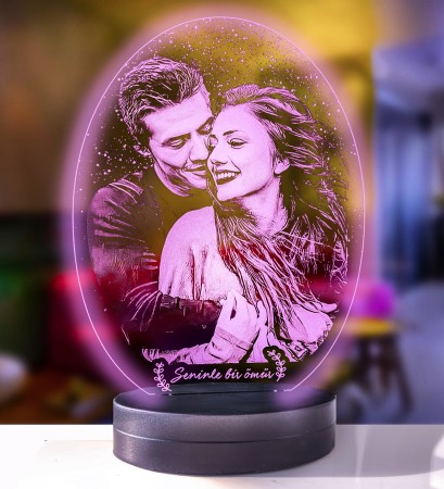 Kişiye Özel Resimli Oval 3d Modelli Gece Lambası - Thumbnail