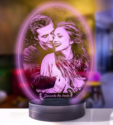 Kişiye Özel Resimli Oval 3d Modelli Gece Lambası
