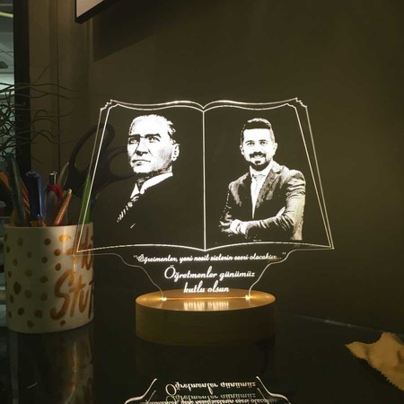 Öğretmen ve Atatürk Resimli Kitap Led Lamba - Thumbnail
