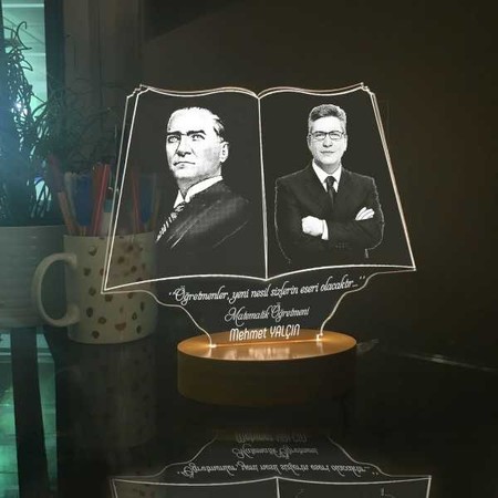 Öğretmen ve Atatürk Resimli Kitap Led Lamba - Thumbnail