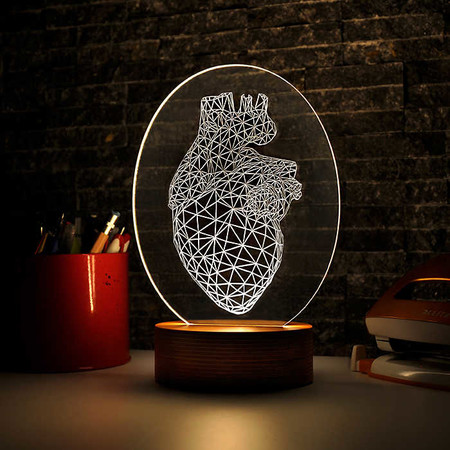 Oval Vertex Kalp Figürlü 3D Lamba - Thumbnail