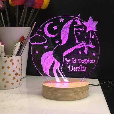 Pegasus Modelli Doğum Günü Şablonlu 3D Led Lamba