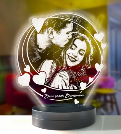  - Sevgililer Gününe Özel Sarmal Kalpli 3d Modelli Gece Lambası 