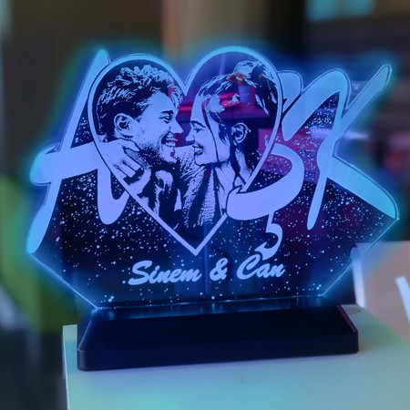 Sevgililer Gününe Özel Fotoğraflı Aşk 3d Gece Lambası - Thumbnail