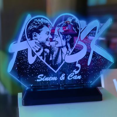 Sevgililer Gününe Özel Fotoğraflı Aşk 3d Gece Lambası