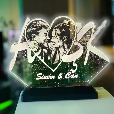 Sevgililer Gününe Özel Fotoğraflı Aşk 3d Gece Lambası