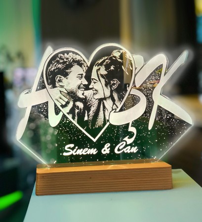 Sevgililer Gününe Özel Fotoğraflı Aşk 3d Gece Lambası - Thumbnail