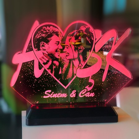 Sevgililer Gününe Özel Fotoğraflı Aşk 3d Gece Lambası - Thumbnail