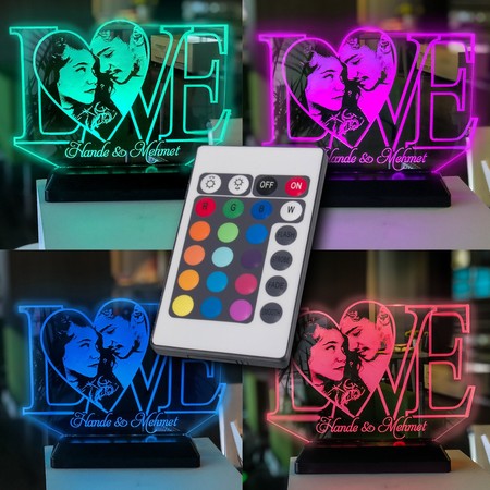 Sevgililer Gününe Özel Fotoğraflı LOVE 3d Gece Lambası - Thumbnail