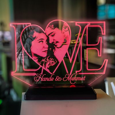 Sevgililer Gününe Özel Fotoğraflı LOVE 3d Gece Lambası