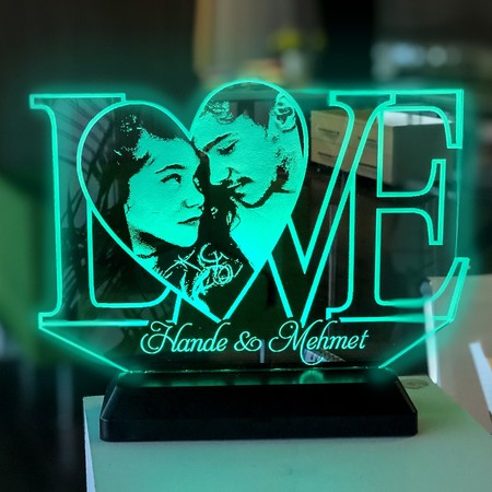 Sevgililer Gününe Özel Fotoğraflı LOVE 3d Gece Lambası - Thumbnail