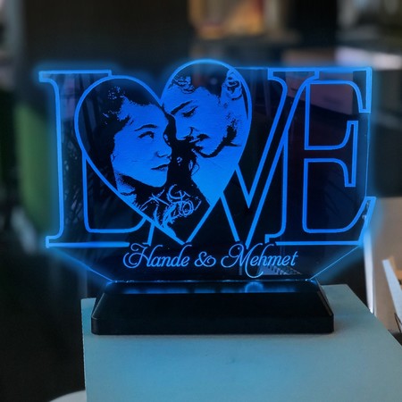 Sevgililer Gününe Özel Fotoğraflı LOVE 3d Gece Lambası - Thumbnail