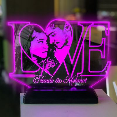 Sevgililer Gününe Özel Fotoğraflı LOVE 3d Gece Lambası