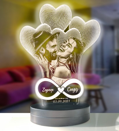  - Sevgililer Gününe Özel Kalpli Sonsuzluk Modelli 3D Gece Lambası 