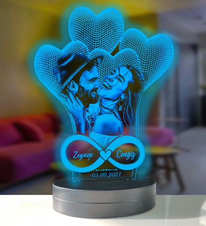 Sevgililer Gününe Özel Kalpli Sonsuzluk Modelli 3D Gece Lambası - Thumbnail