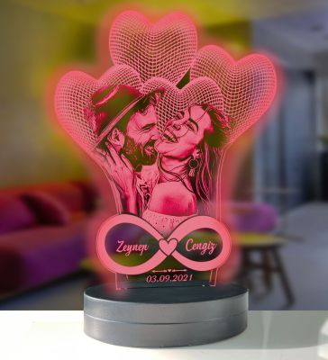 Sevgililer Gününe Özel Kalpli Sonsuzluk Modelli 3D Gece Lambası