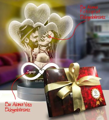 Sevgililer Gününe Özel Kalpli Sonsuzluk Modelli 3D Gece Lambası