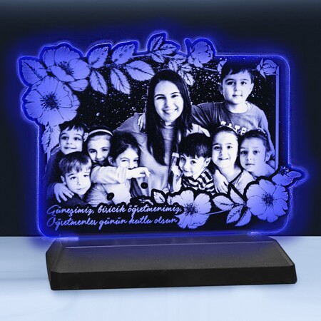 Öğretmenler Gününe Özel Çiçekli Dikdörtgen 3d Modelli Gece Lambası - Thumbnail