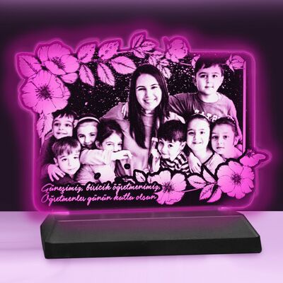 Öğretmenler Gününe Özel Çiçekli Dikdörtgen 3d Modelli Gece Lambası
