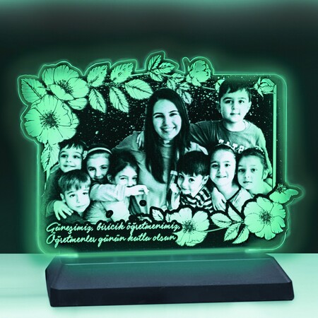 Öğretmenler Gününe Özel Çiçekli Dikdörtgen 3d Modelli Gece Lambası - Thumbnail
