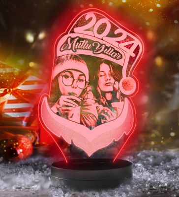 Yılbaşı Hediyesi Noel Baba İçerisinde Kişiye Özel Resimli 3d Led Gece Lambası